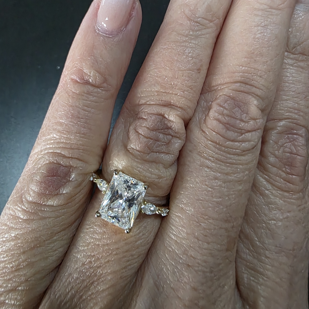Radiant Cut CZ Ring – 3.25 TCW – 14K Gold Over 925 Silver – Size 5.5